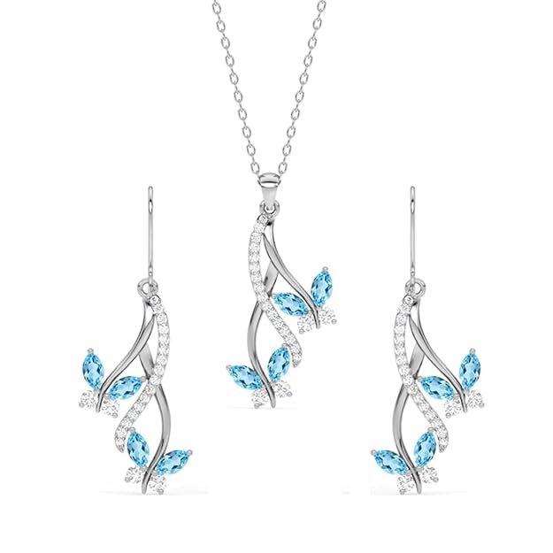 925 Sterling Silver Butterfly Pendant Earring Chain Jewellery Set | Rhodium Plated, Swiss Zirconia | Gift for Women & Girls