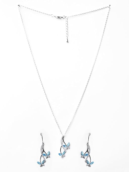 925 Sterling Silver Butterfly Pendant Earring Chain Jewellery Set | Rhodium Plated, Swiss Zirconia | Gift for Women & Girls
