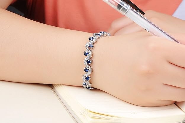 Shining Diva Fashion Royal Blue Crystal CZ Silver Plated Stylish Bracelet Gift for Girls