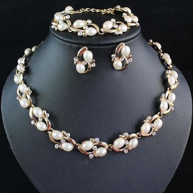 Shining Diva Fashion Latest Stylish Design Fancy Pearl Bracelet Earrings Necklace Jewellery Set for Women