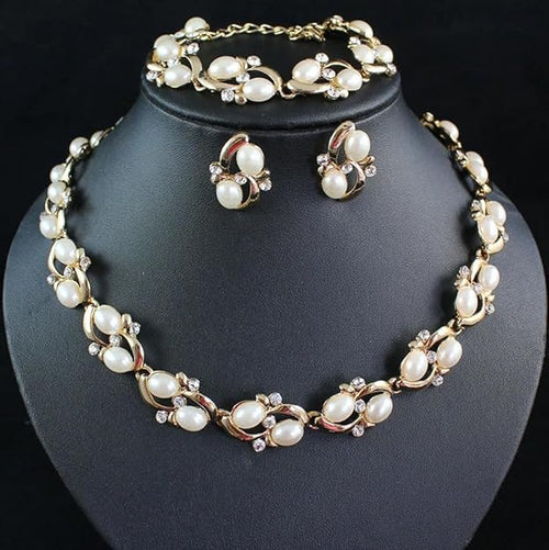 Shining Diva Fashion Latest Stylish Design Fancy Pearl Bracelet Earrings Necklace Jewellery Set for Women