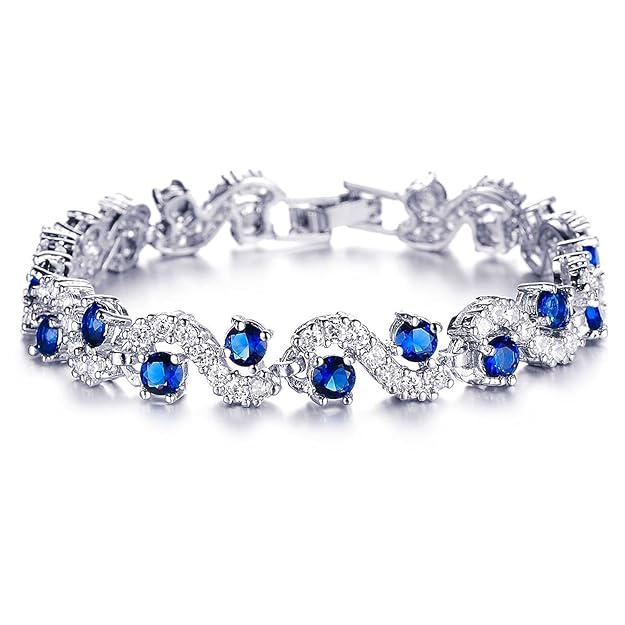 Shining Diva Fashion Royal Blue Crystal CZ Silver Plated Stylish Bracelet Gift for Girls